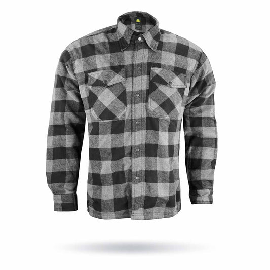 MOTORCYCLE RIDING FLANNEL SHIRT REINFORCED WITH KEVLAR- BLACK/ GREY