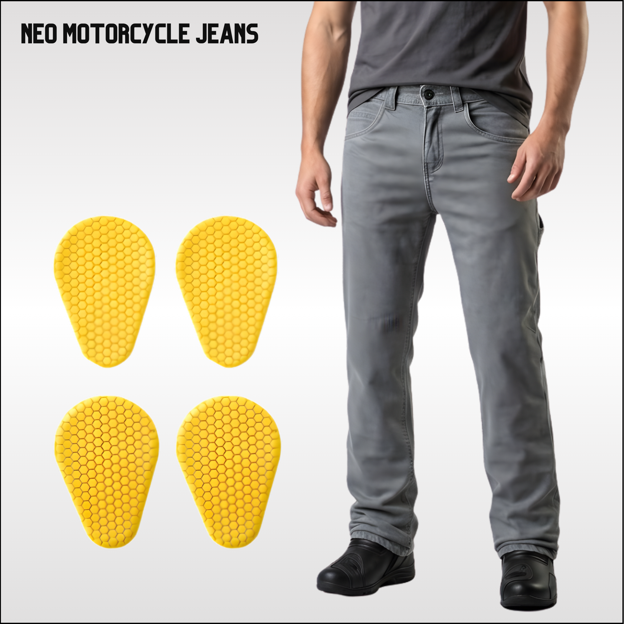 NEO MENS Motorcycle Jeans – Grey lined with Aramid fibers and Free knee & Hips Armors