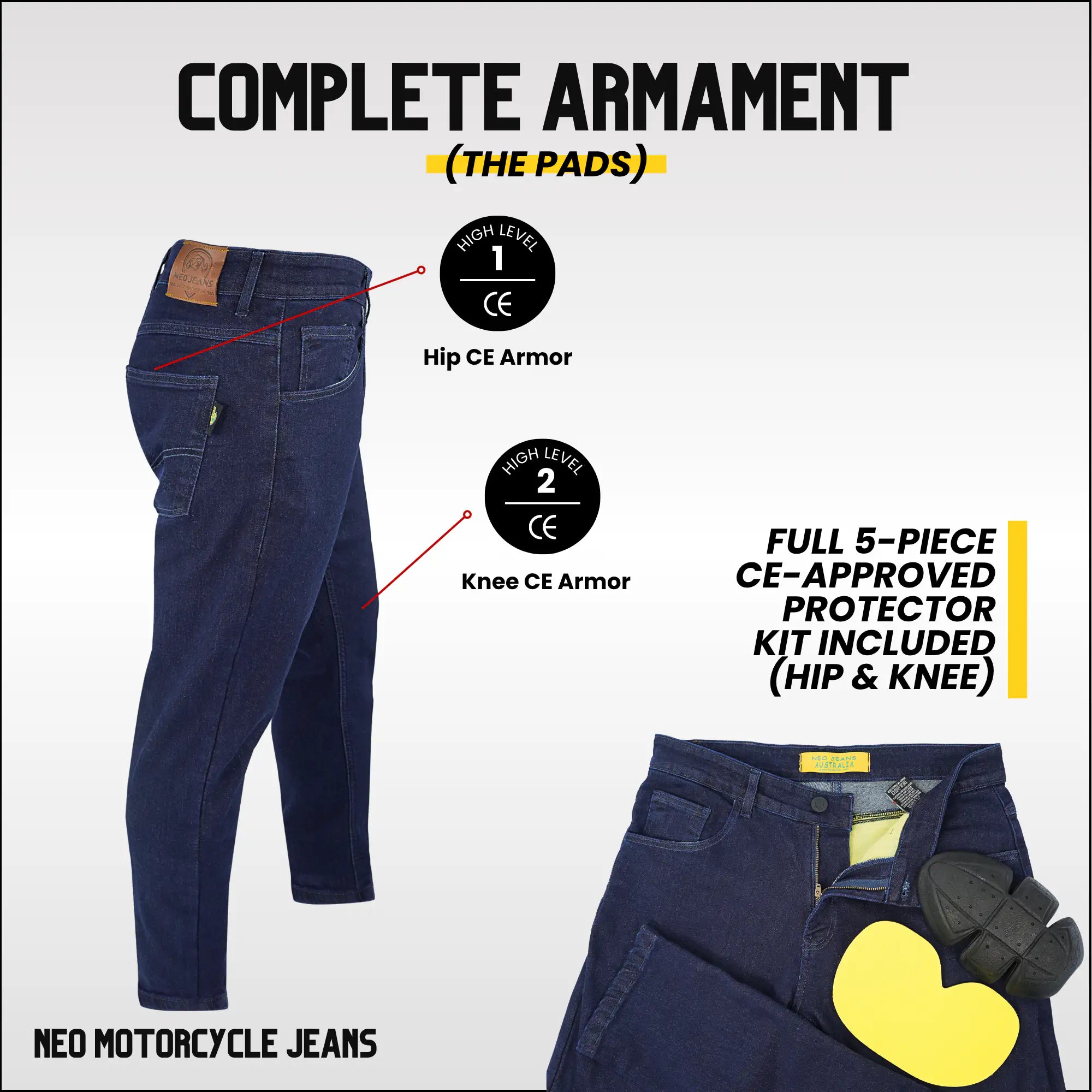 NEO MENS Motorcycle Jeans – Blue lined with Aramid fiber and Free knee & Hips Armors