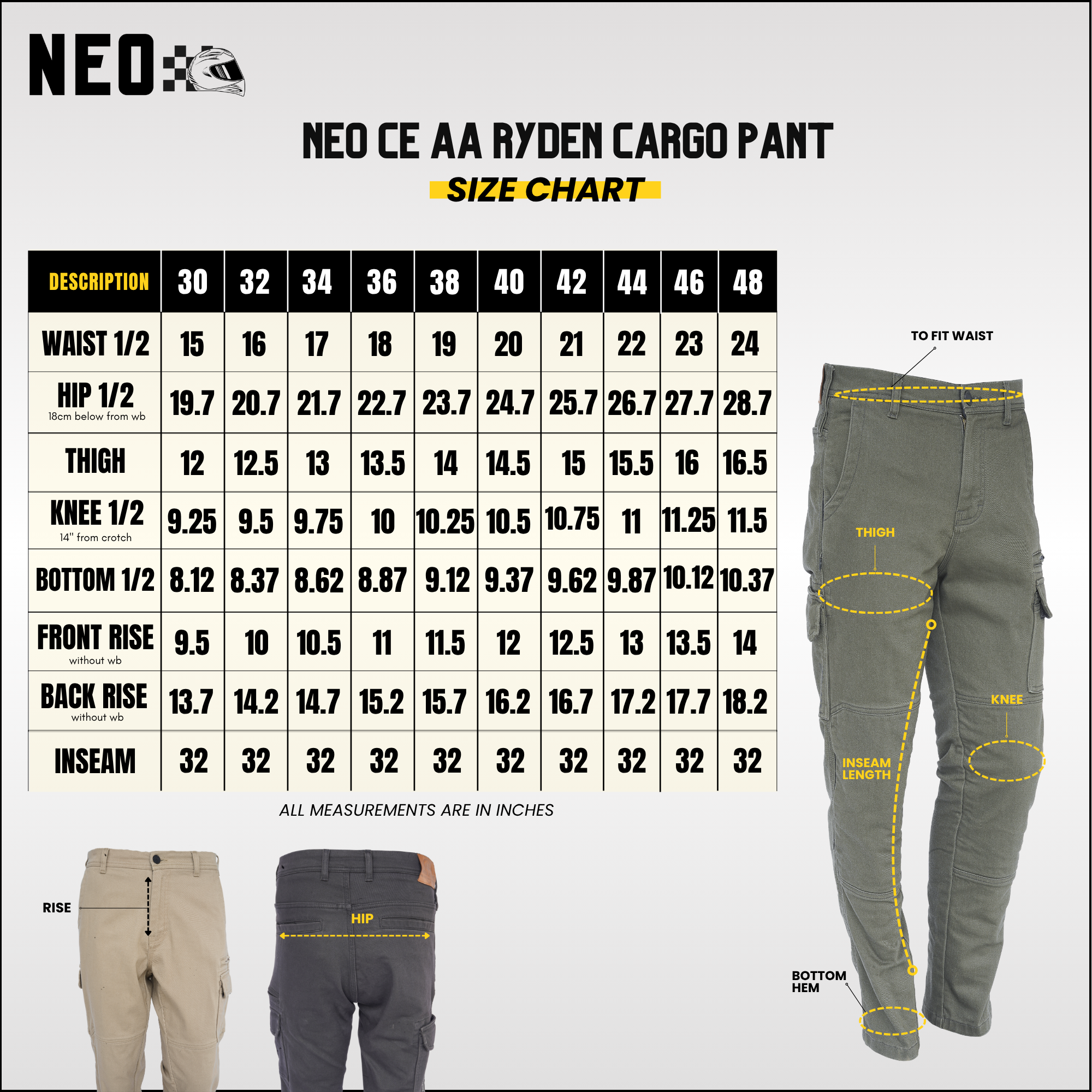 NEO CE AA RYDEN CARGO PANT – BLACK | Ultimate Protection With CE Fabric, CE Hip and Knee Armors