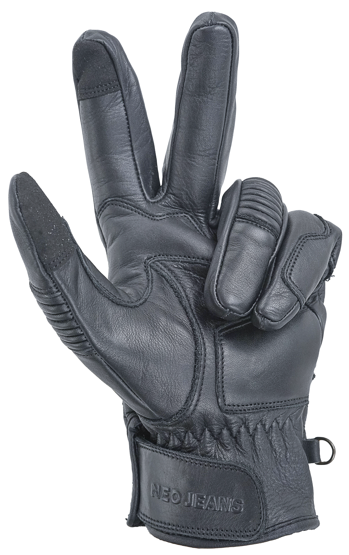 NEO Black Motorcycle Short Billy Hand Protective Leather Gloves