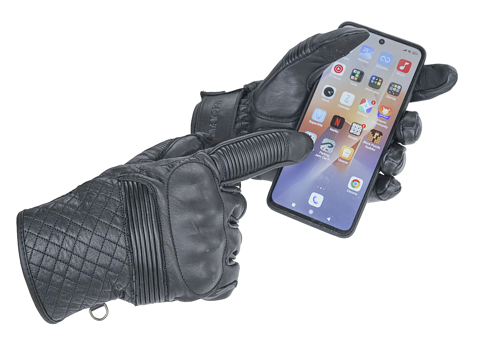 NEO Black Motorcycle Short Billy Hand Protective Leather Gloves