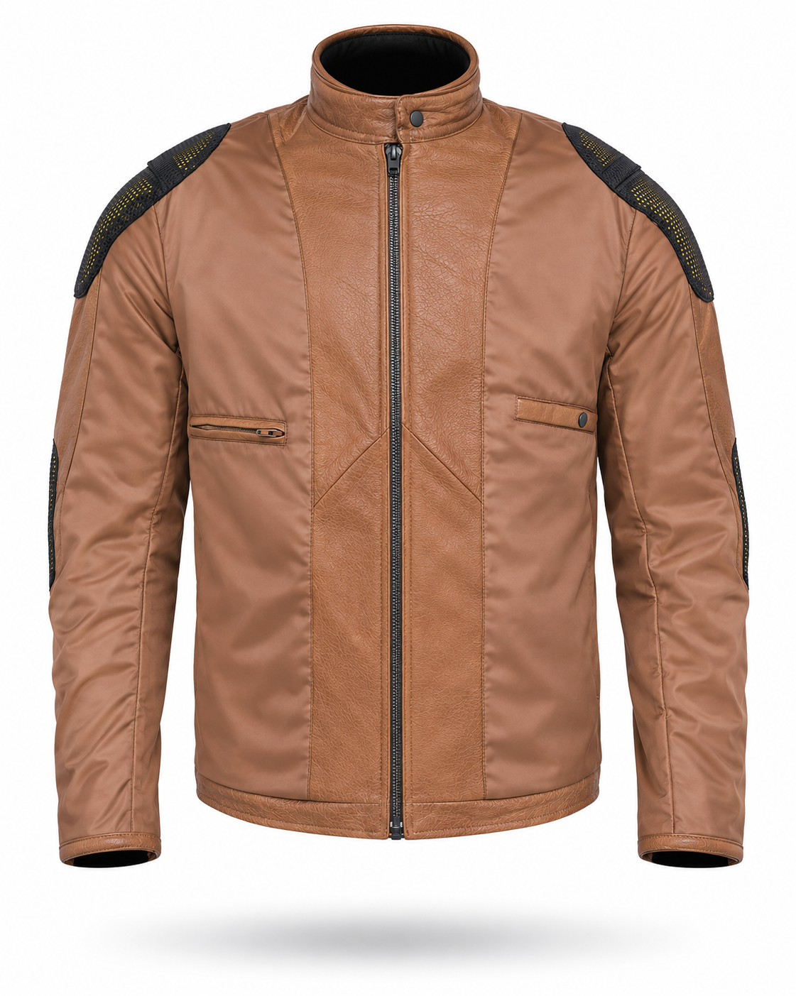 Motorcycle Oakwood 100% Cowhide Leather Jacket by Neo Jeans Brown Color with removable CE Level 2 armor