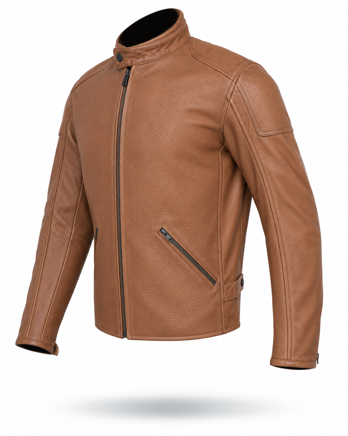 Motorcycle Oakwood 100% Cowhide Leather Jacket by Neo Jeans Brown Color with removable CE Level 2 armor