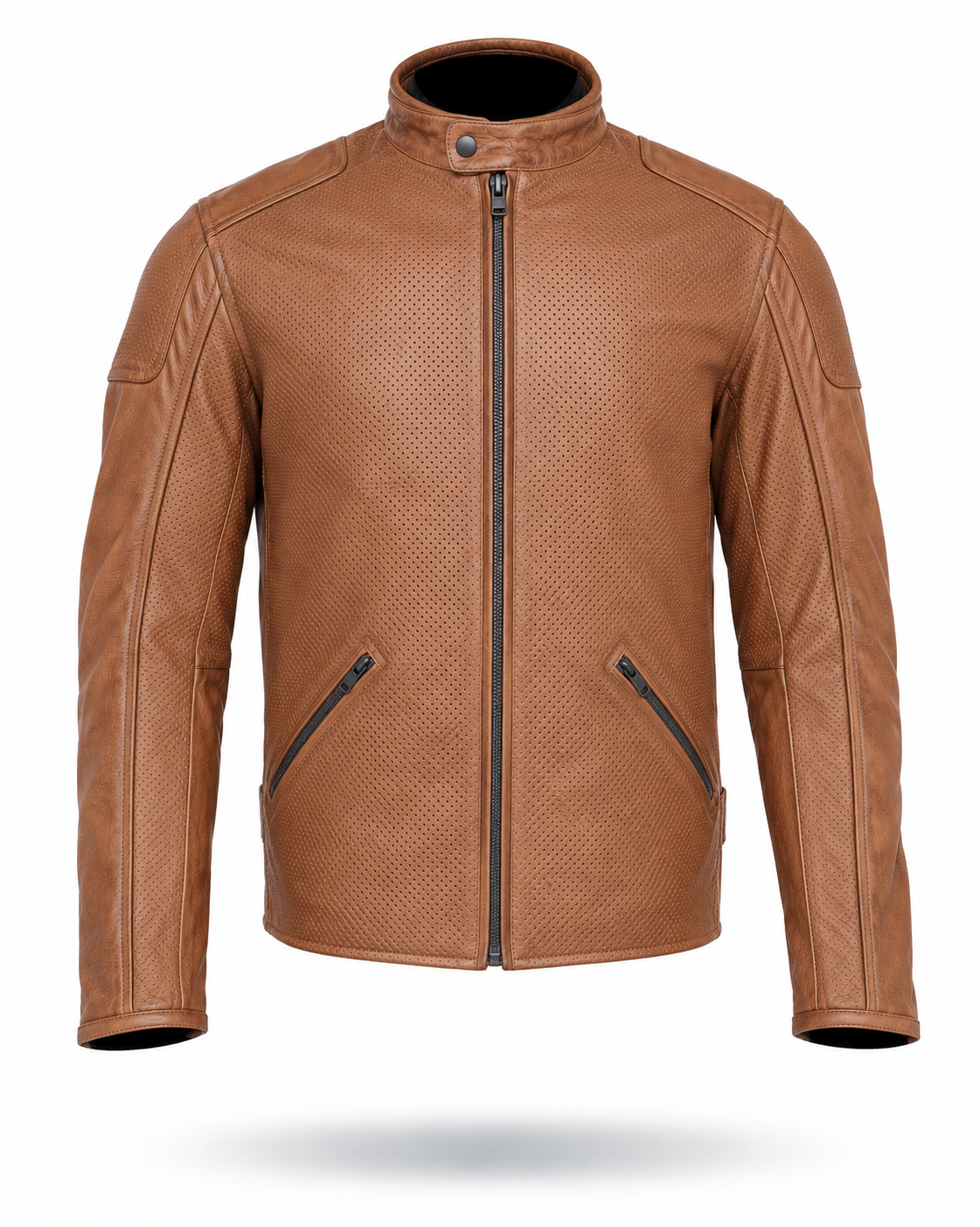 Motorcycle Oakwood 100% Cowhide Leather Jacket by Neo Jeans Brown Color with removable CE Level 2 armor
