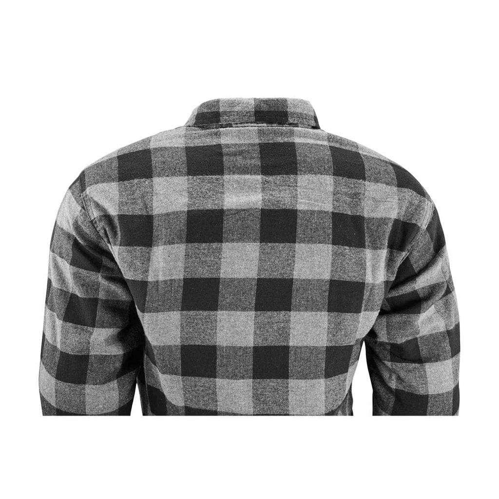 MOTORCYCLE RIDING FLANNEL SHIRT REINFORCED WITH KEVLAR-  BLACK/ GREY