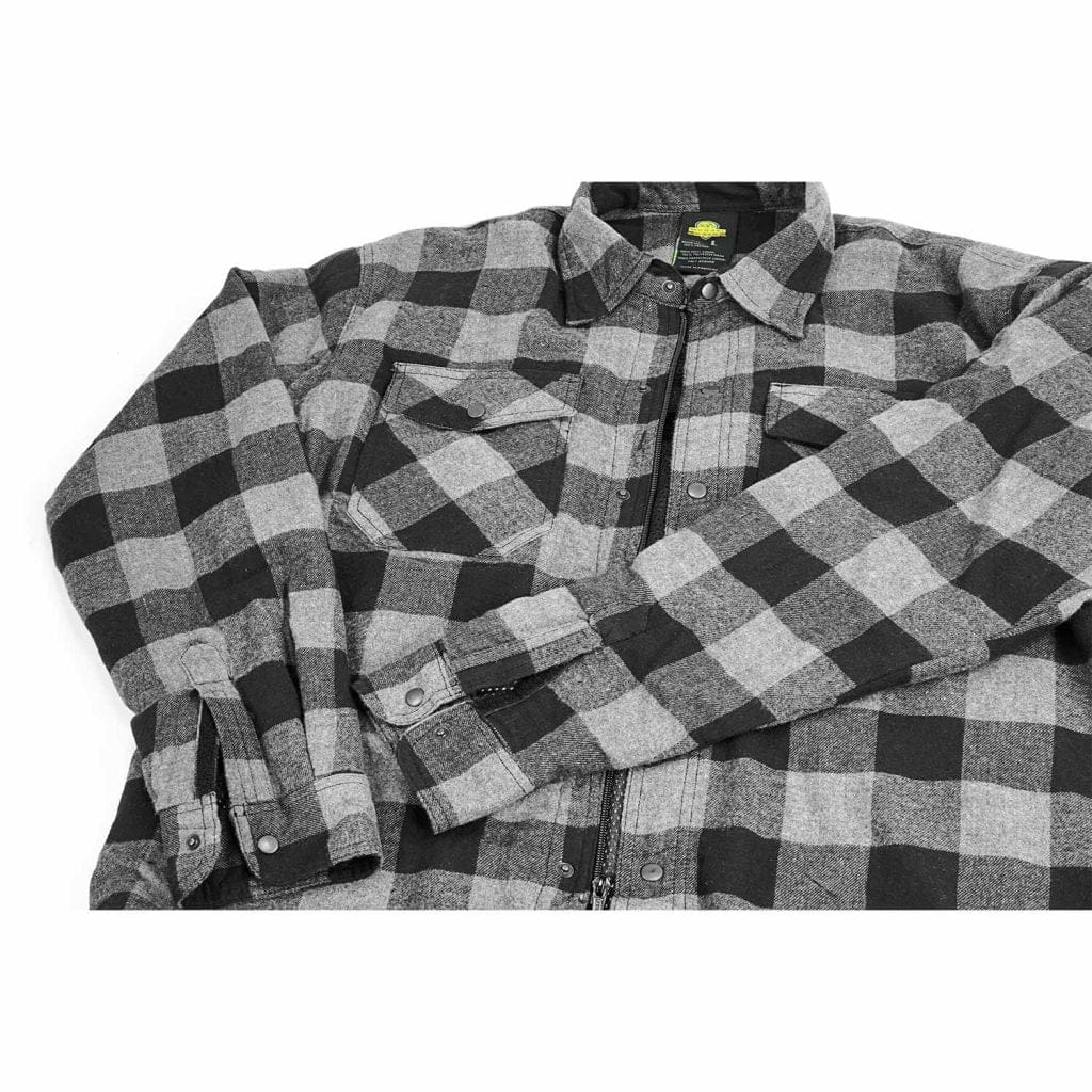 MOTORCYCLE RIDING FLANNEL SHIRT REINFORCED WITH KEVLAR-  BLACK/ GREY
