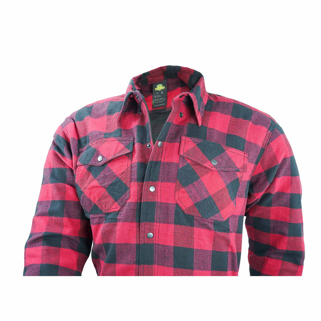 MOTORCYCLE RIDING FLANNEL SHIRT REINFORCED WITH KEVLAR – RED